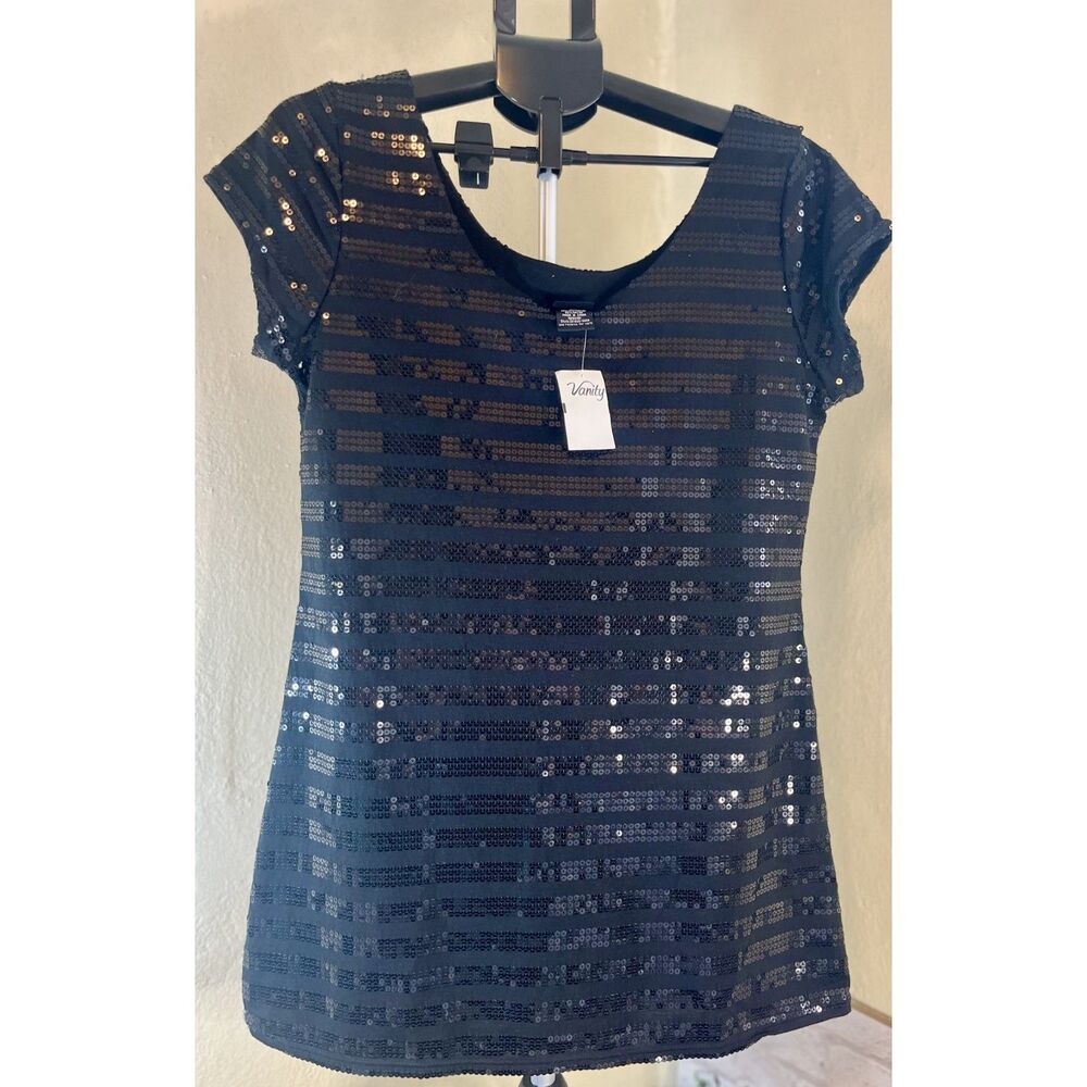 NWT Vanity Striped Sequence XL Black Fitted Tunic